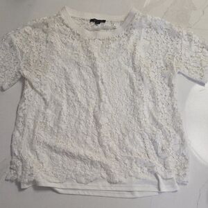 Tommy Hilfiger White Floral Lace Short Sleeve Blouse